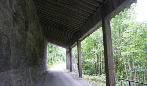 Interior view of the avalanche protection roof of the Bachfalle Klösterle