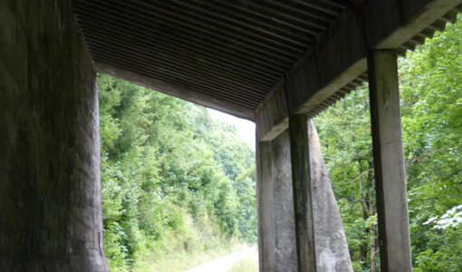 Interior view of the avalanche protection roof of the Bachfalle Klösterle