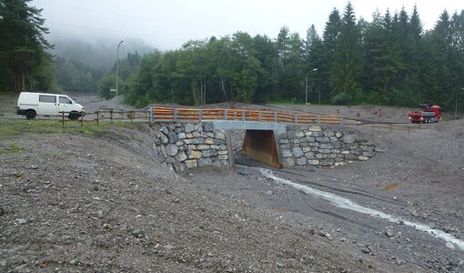 torrents and avalanche protection control Bludenz, building bridge over Mustergiel-river