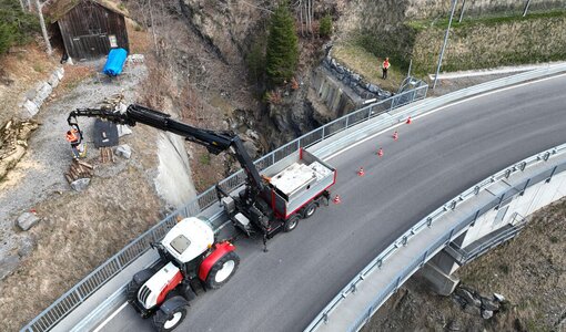 Drone picture of bridge inspection mountain road